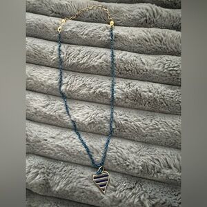 Navy Blue Coated Chain Necklace with Heart Pendant